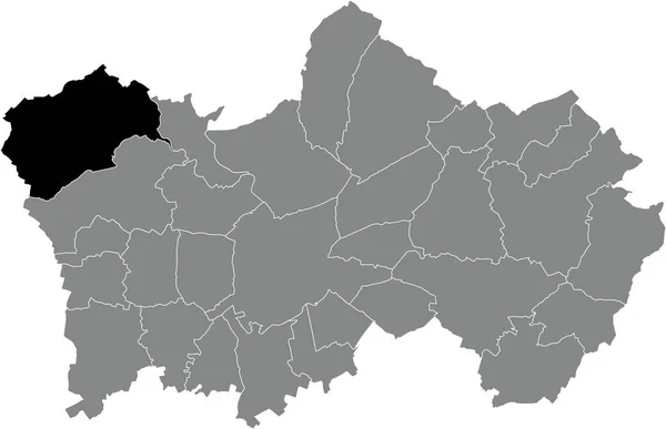 ベルギーのトゥルネイの灰色の行政地図の中にあるテンプル自治体の黒いフラットブランクの強調表示された場所マップ — ストックベクタ