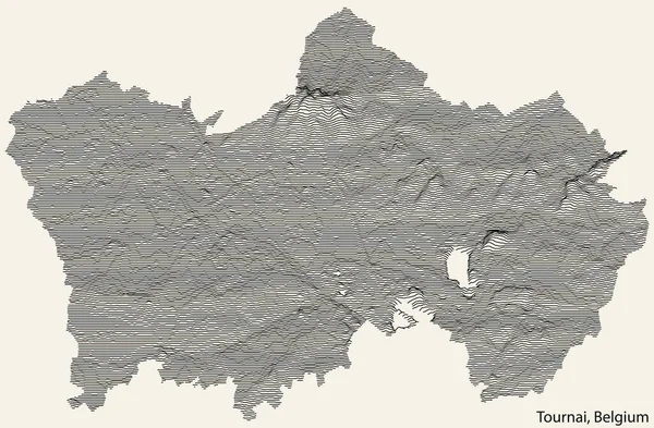 Topografisk Reliefkarta Över Staden Tournai Belgien Med Fasta Konturlinjer Och — Stock vektor