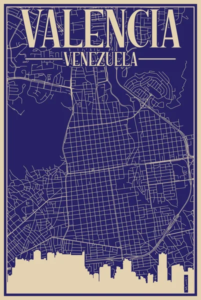 Красочный Плакат Рамке Центра Города Valencia Venezuela Выделенным Винтажным Горизонтом — стоковый вектор