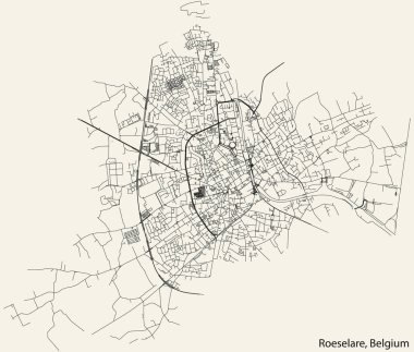 Belçika 'nın ROULERS kentinin RUNICIPALITY kentsel yol haritasının ayrıntılı elle çizilmiş haritası ve sağlam arka planda isim etiketi