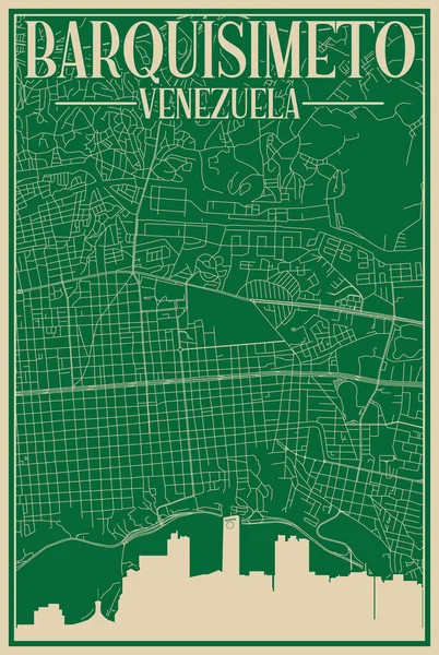 Buntes Handgezeichnetes Gerahmtes Plakat Der Innenstadt Von Barquisimeto Venezuela Mit — Stockvektor