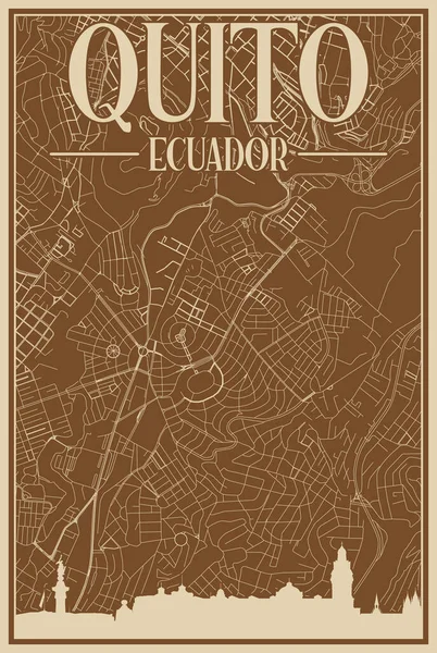 Cartaz Colorido Desenhado Mão Emoldurado Centro Cidade Quito Ecuador Com — Vetor de Stock