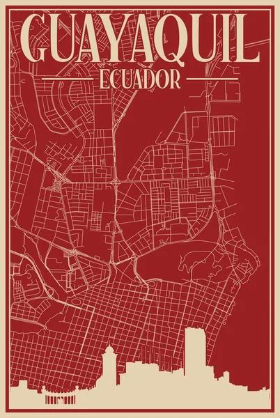 Cartaz Colorido Desenhado Mão Emoldurado Centro Cidade Guayaquil Ecuador Com — Vetor de Stock