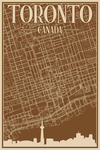 カナダ トロントのダウンタウンのカラフルな手描きのポスター ヴィンテージの街のスカイラインとレタリングが強調されています — ストックベクタ