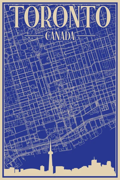 カナダ トロントのダウンタウンのカラフルな手描きのポスター ヴィンテージの街のスカイラインとレタリングが強調されています — ストックベクタ