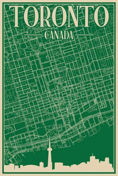 Красочный Обрамленный Руки Плакат Центра Города Торонто Канада Выделенным Винтажным — стоковый вектор