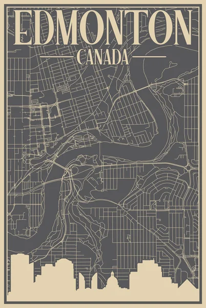 Buntes Handgezeichnetes Gerahmtes Plakat Der Innenstadt Edmonton Kanada Mit Hervorgehobener — Stockvektor