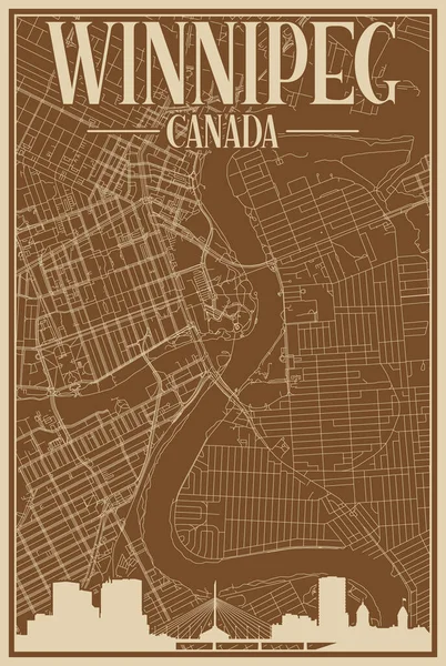 Buntes Handgezeichnetes Gerahmtes Plakat Der Innenstadt Von Winnipeg Kanada Mit — Stockvektor
