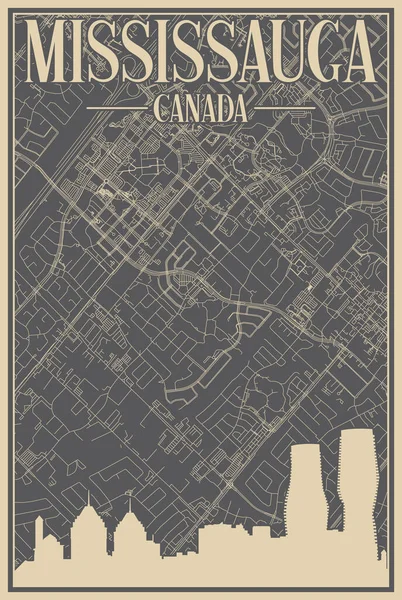 Buntes Handgezeichnetes Gerahmtes Plakat Der Innenstadt Von Mississauga Kanada Mit — Stockvektor