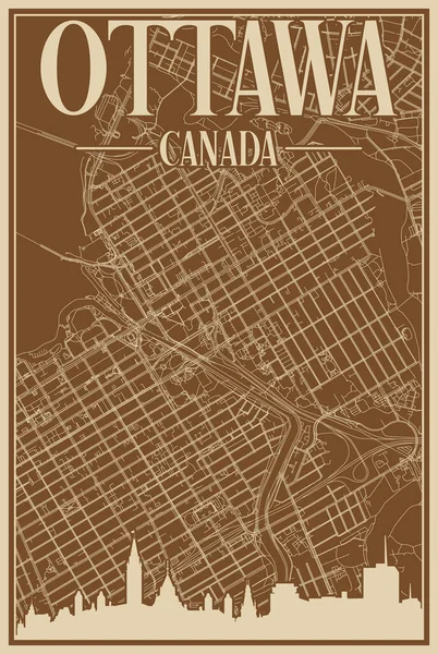 Buntes Handgezeichnetes Gerahmtes Plakat Der Innenstadt Von Ottawa Kanada Mit — Stockvektor