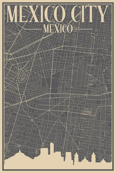 Buntes Handgezeichnetes Gerahmtes Plakat Der Innenstadt Mexiko City Mexiko Mit — Stockvektor