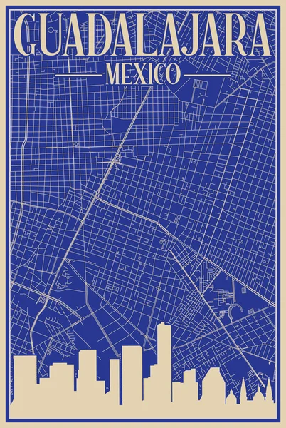 Cartaz Colorido Desenhado Mão Emoldurado Centro Cidade Guadalajara Mexico Com — Vetor de Stock