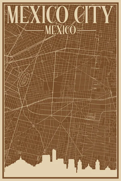 Färgglada Handritade Inramade Affisch Centrum Mexico City Mexico Med Markerad — Stock vektor