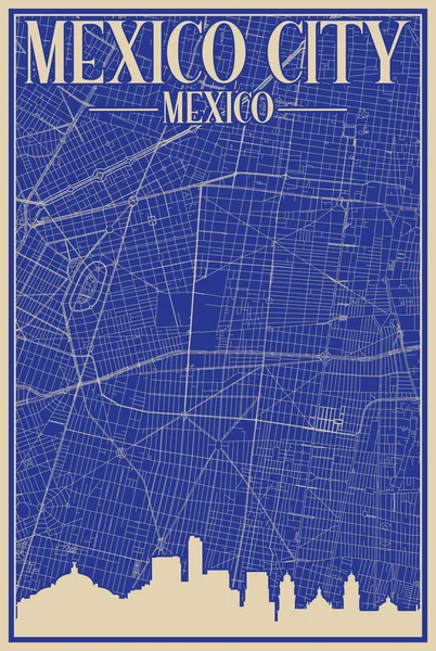 Kolorowy Ręcznie Rysowany Plakat Centrum Mexico City Mexico Podkreślonym Zabytkowym — Wektor stockowy