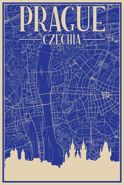 Színes Kézzel Rajzolt Keret Plakát Belvárosban Prague Czechia Kiemelt Vintage — Stock Vector