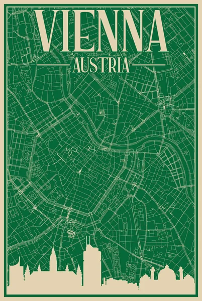 Buntes Handgezeichnetes Gerahmtes Plakat Der Wiener Innenstadt Österreich Mit Hervorgehobener — Stockvektor
