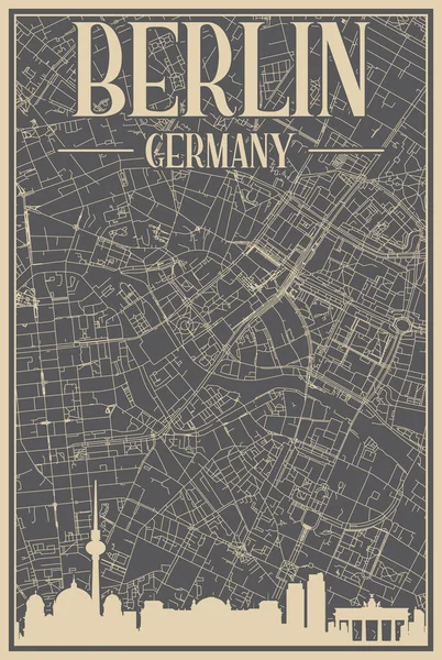 Affiche Encadrée Colorée Dessinée Main Centre Ville Berlin Allemagne Avec — Image vectorielle