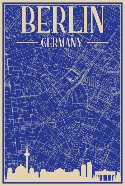 Berlin Almany Şehir Merkezinin Renkli Yapımı Çerçeveli Posteri Vurgulanmış Klasik — Stok Vektör