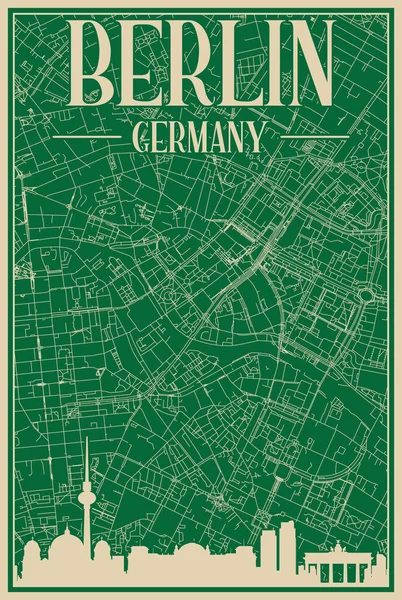 Buntes Handgezeichnetes Gerahmtes Plakat Der Innenstadt Von Berlin Deutschland Mit — Stockvektor