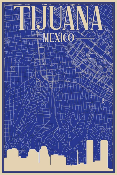 Colorido Cartel Enmarcado Mano Del Centro Tijuana México Con Resaltado — Vector de stock