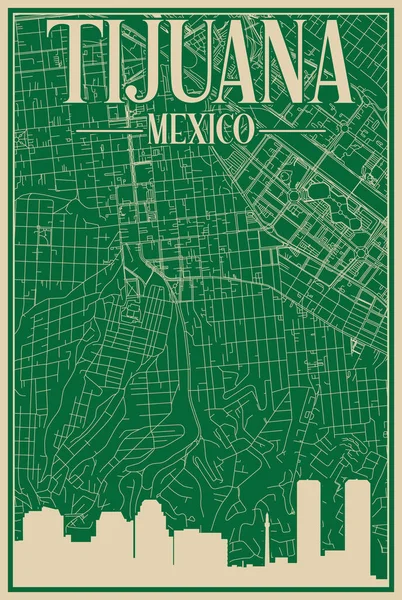 Cartaz Colorido Desenhado Mão Emoldurado Centro Cidade Tijuana Mexico Com — Vetor de Stock