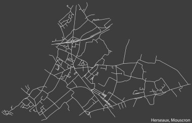 Belçika 'nın MOUSCRON kentinin HERSEAUX MUNICIPALITY haritasının ayrıntılı elle çizilmiş yol haritası ve sağlam arka planda isim etiketi
