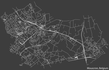 Belçika 'nın MOUSCRON kentinin elle çizilmiş yol haritası, sağlam yol çizgileri ve klasik arka planda isim etiketi olan Belçika.