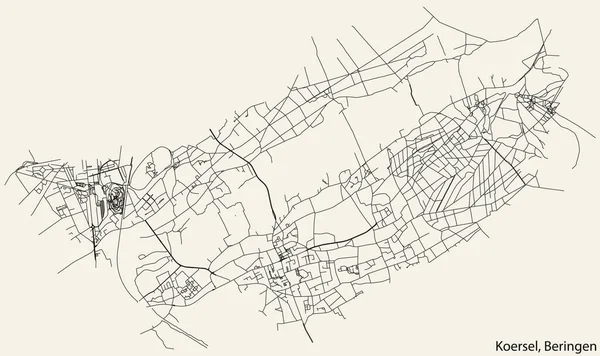 Detaillierter Handgezeichneter Stadtplan Der Koersel Municipality Der Belgischen Stadt Beringen — Stockvektor