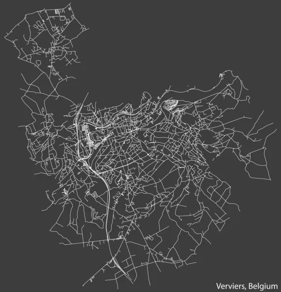 Belçika 'nın VERVIERS kentinin elle çizilmiş yol haritası, sağlam yol çizgileri ve klasik arka planda isim etiketi bulunan BELGIUM