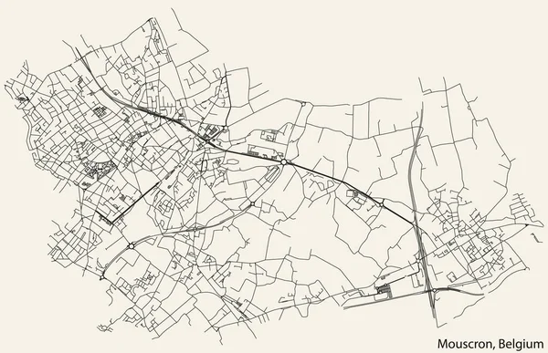 Detaillierter Handgezeichneter Stadtplan Der Belgischen Stadt Mouscron Belgien Mit Durchgehenden — Stockvektor