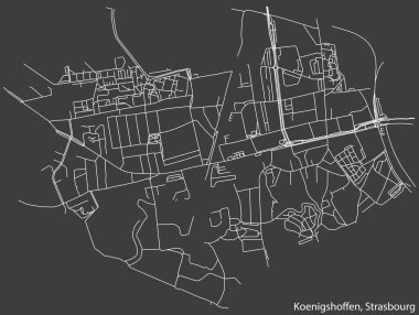 Fransa 'nın STRASBOURG kentinin KOENIGSHOFFEN DISTRICT haritasının ayrıntılı elle çizilmiş yol haritası ve sağlam arka plan üzerinde isim etiketi