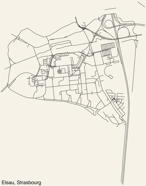 Mapa Detallado Carreteras Urbanas Navegación Dibujado Mano Del Elsau District — Vector de stock