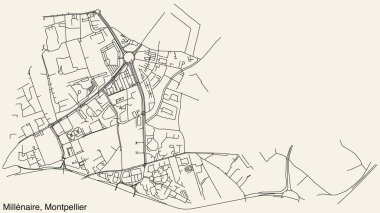 Fransa 'nın MontTPELLIER kentinin MILLENAIRE Komşularının elle çizilmiş yol haritası ve sağlam arka plan üzerinde isim etiketi