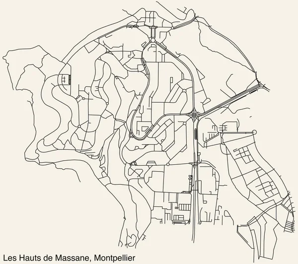 Detaillierte Von Hand Gezeichnete Straßenkarte Der Les Hauts Massane Neighbourhood — Stockvektor