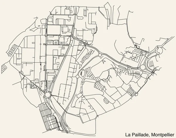 Mapa Detallado Carreteras Urbanas Navegación Dibujado Mano Del Vecino Paillade — Vector de stock