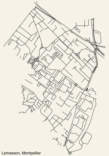 Detaillierter Handgezeichneter Stadtplan Der Lemasson Neighbourhood Der Französischen Stadt Montpellier — Stockvektor