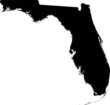 FLORIDA Federal Eyaleti, Amerika Birleşik Devletleri 'nin şeffaf arkaplan üzerindeki siyah CMYK rengi ayrıntılı düz haritası