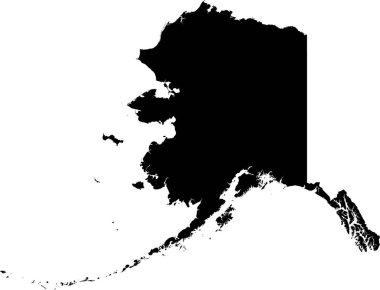 ALASKA federal devletinin düz haritası, Amerika Birleşik Devletleri şeffaf arkaplan üzerinde siyah CMYK rengi