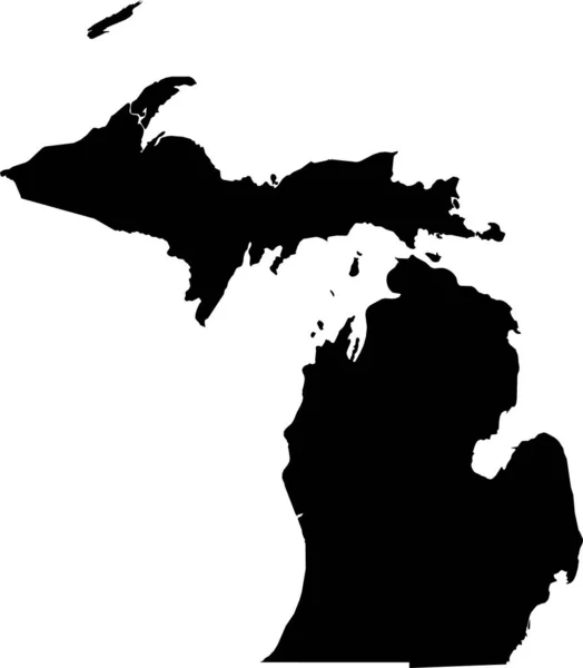 Black Cmyk Barva Detailní Plochá Mapa Federálního Státu Michigan United — Stockový vektor