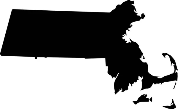 Colore Nero Cmyk Mappa Dettagliata Dello Stato Federale Dei Massachusetts — Vettoriale Stock