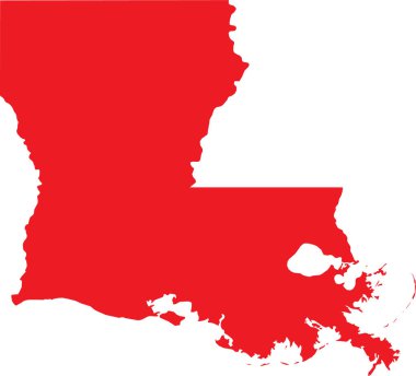 RED CMYK color detailed flat map of the federal state of LOUISIANA, UNITED STATES OF AMERICA on transparent background clipart