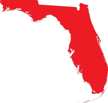 Kırmızı CMYK rengi, saydam arkaplan üzerinde Federal FLORIDA eyaletinin düz haritası, Amerika Birleşik Devletleri