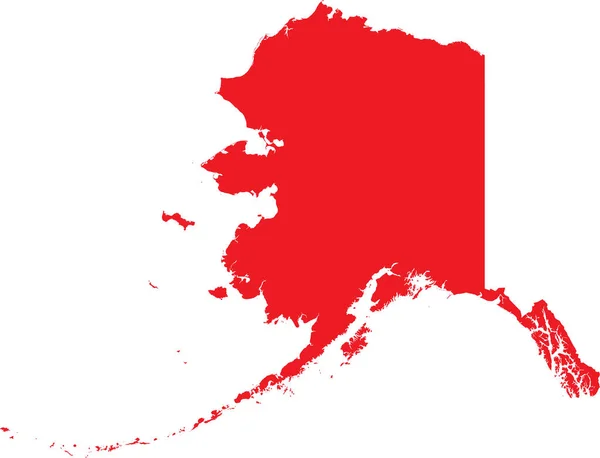 Colore Rosso Cmyk Mappa Dettagliata Dello Stato Federale Alaska Stati — Vettoriale Stock