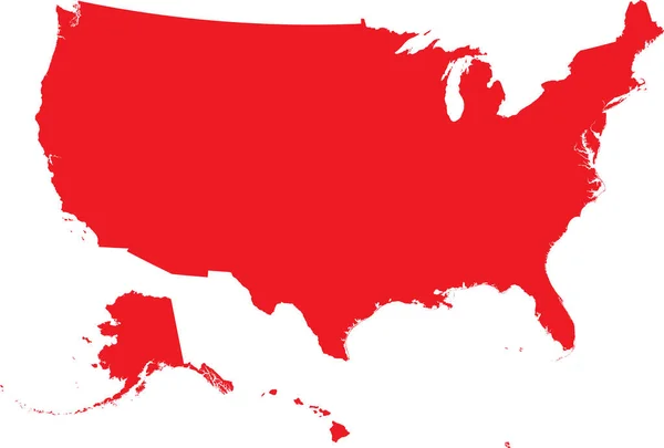 Colore Rosso Cmyk Mappa Piana Dettagliata Degli Stati Uniti America — Vettoriale Stock