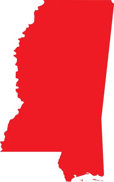 Красный Цвет Cmyk Детальная Плоская Карта Федерального Штата Mississippi Объединенные — стоковый вектор