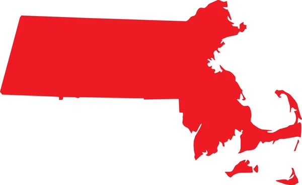 Red Cmyk Kolor Szczegółowa Płaska Mapa Kraju Związkowego Massachusetts Stany — Wektor stockowy