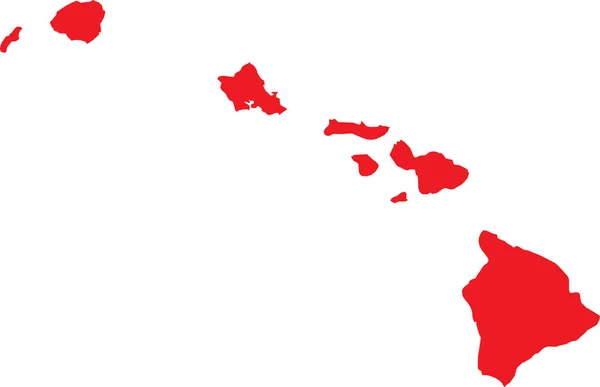 Red Cmyk Kolor Szczegółowa Płaska Mapa Kraju Związkowego Hawaii Stany — Wektor stockowy