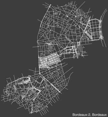 Fransa 'nın BORDEAUX kentinin BORDEAUX-2 CANTON haritasının ayrıntılı elle çizilmiş yol haritası ve sağlam arka plan üzerinde isim etiketi