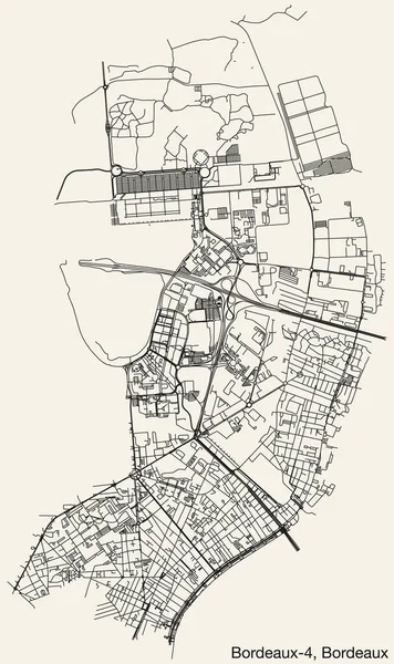 Mapa Detallado Carreteras Urbanas Navegación Dibujadas Mano Del Bordeaux Canton — Vector de stock