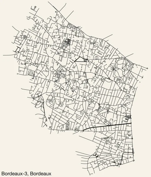 Detaillierte Handgezeichnete Straßenkarte Der Bordeaux Canton Der Französischen Stadt Bordeaux — Stockvektor